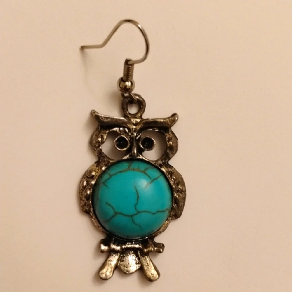 Silver Tone Boho Owl Earrings - Picture 3 of 4